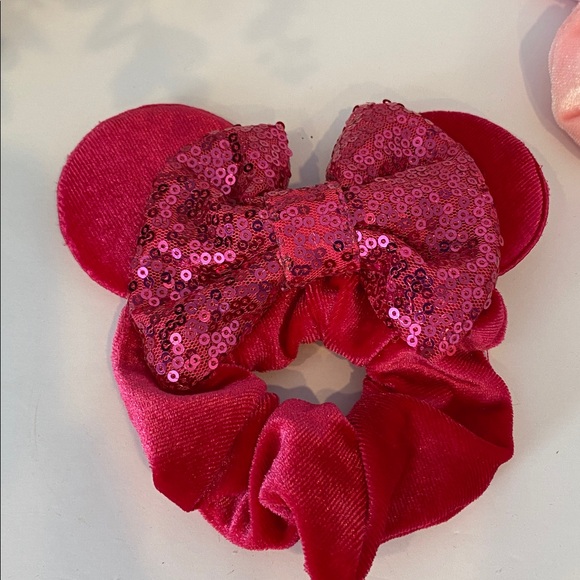 3 Pc Mouse Ears Scrunched Sequin Velvet Hair Tie Cute Hair Elastic - Picture 3 of 8